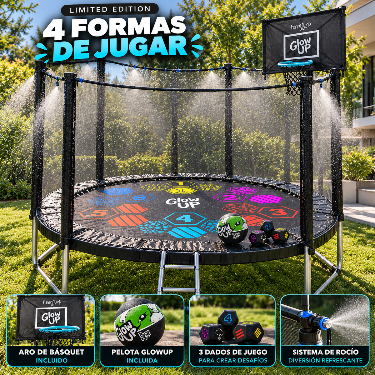 Cama Elástica 10ft 3,05 mts GlowUp Malla y Escalera Limited Edition