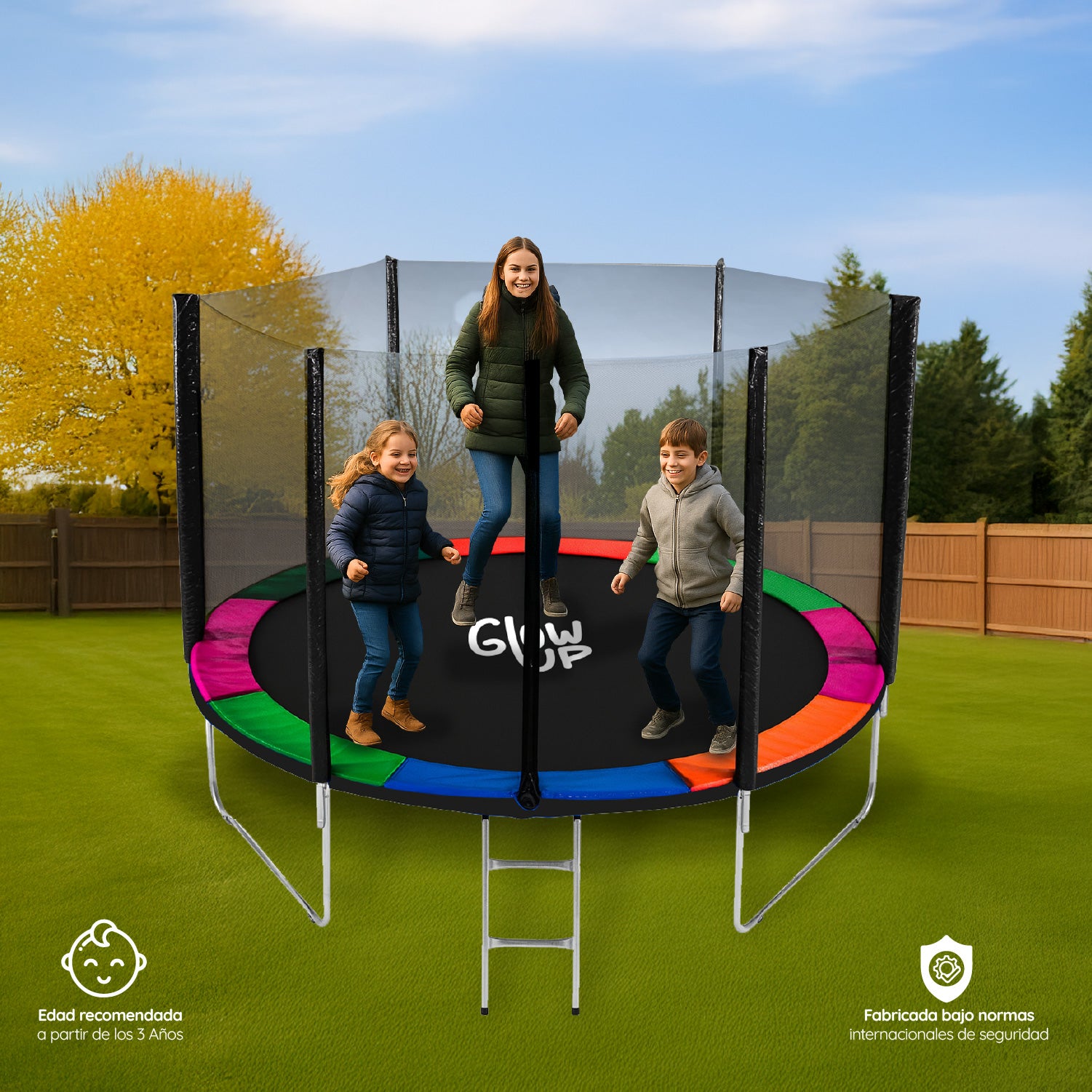 Cama Elástica 10ft 3,05 mts GlowUp con Malla y Escalera