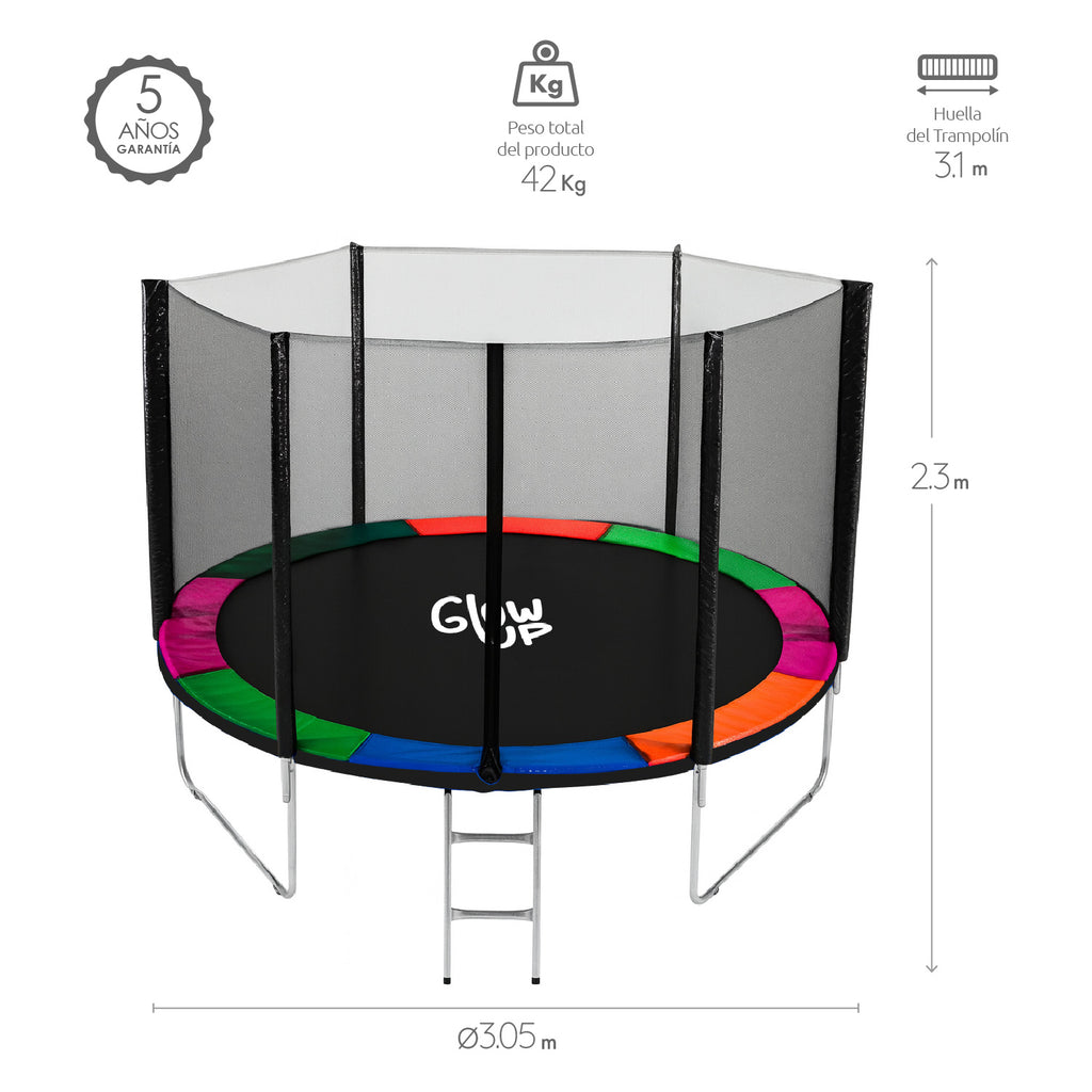 Cama Elástica 10ft 3,05 mts GlowUp con Malla y Escalera