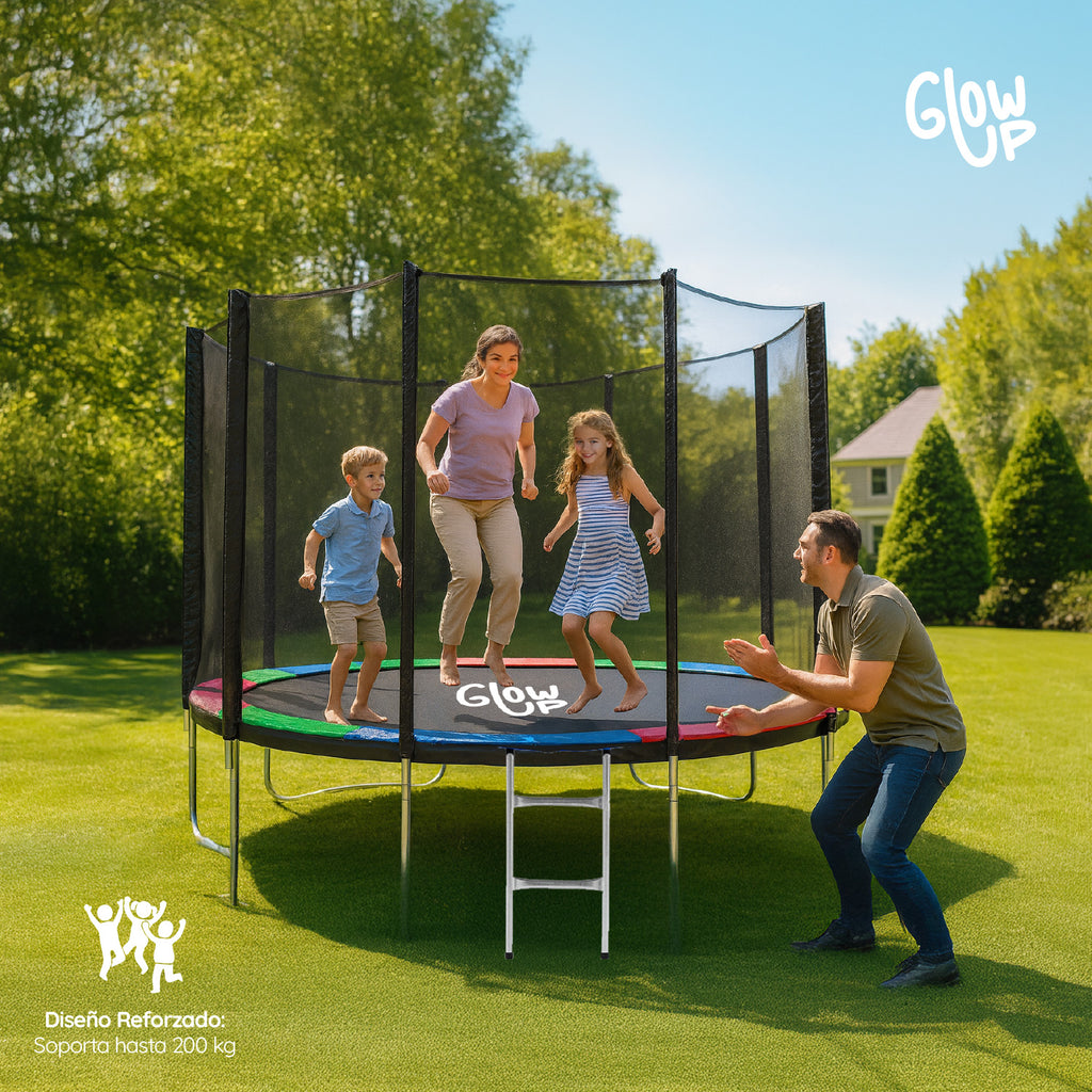 Cama Elástica 12ft 3,2 mts GlowUp con Malla y Escalera
