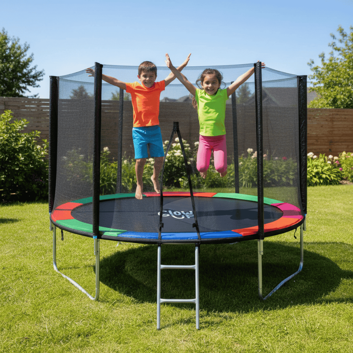 Cama Elástica 12ft 3,66 mts GlowUp con Malla y Escalera