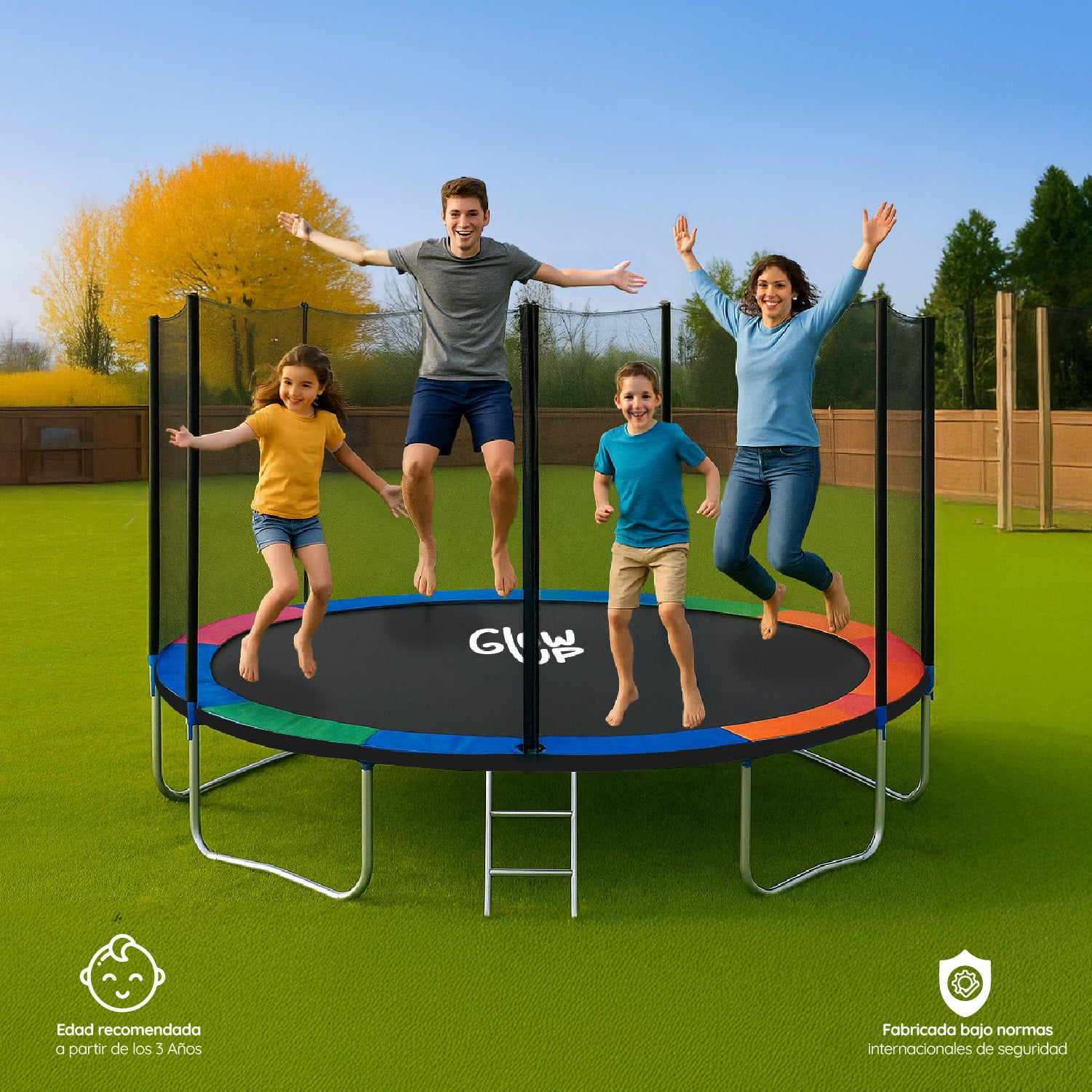 Cama Elástica 14ft 3,79 mts GlowUp con Malla Seguridad y Escalera