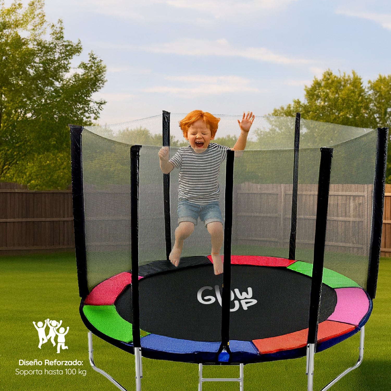 Cama Elástica 6ft 1.83mt soporta 160kg Malla Glowup + Escalera