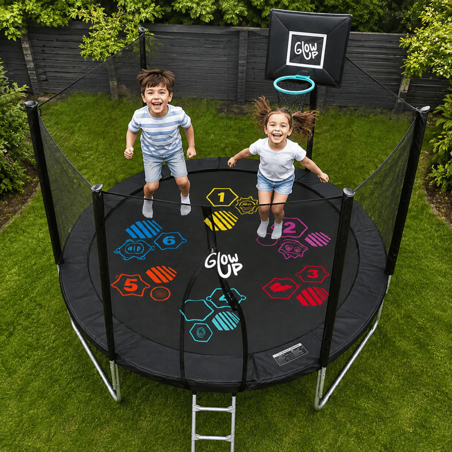 Cama Elástica 8ft 2,44 mts GlowUp Malla Escalera y Juegos Limited Edition