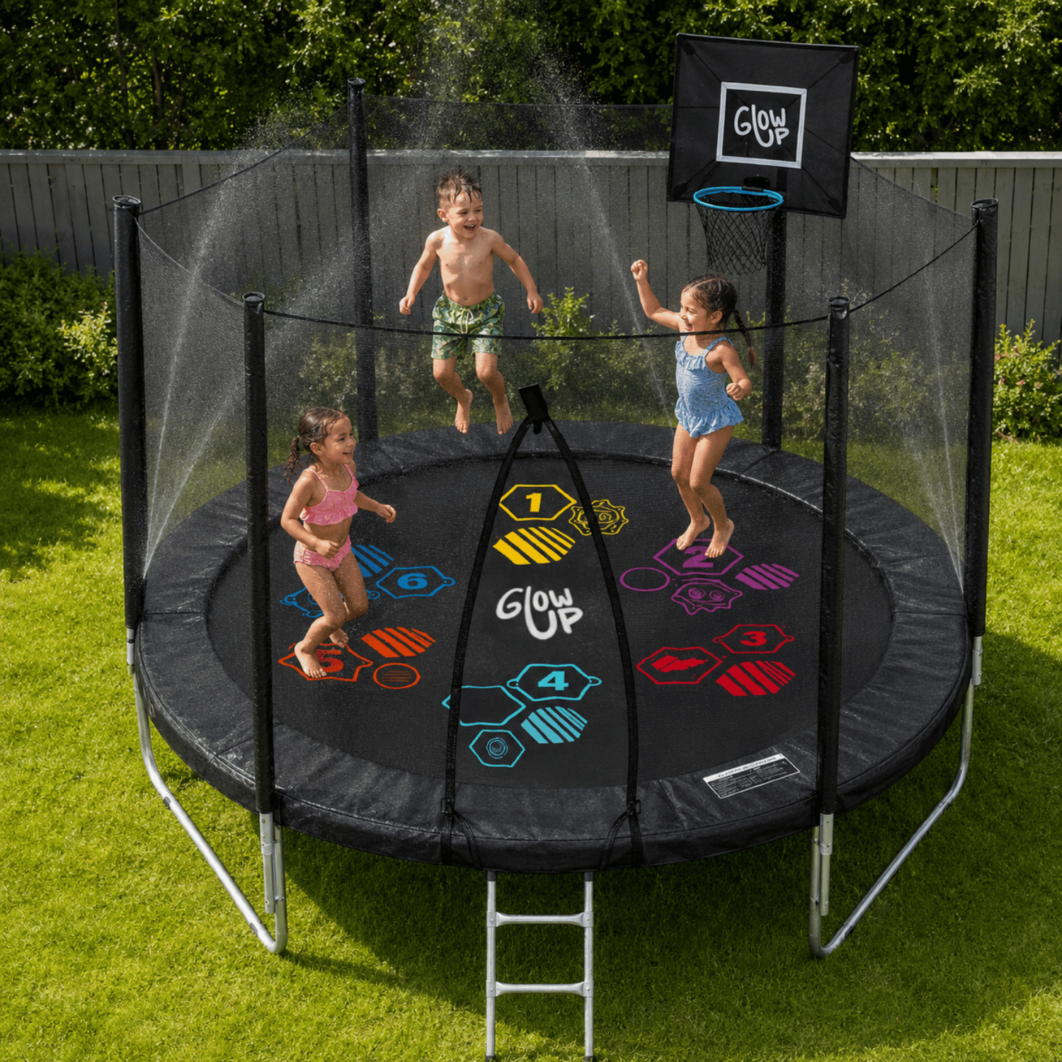Cama Elástica 8ft 2,44 mts GlowUp Malla Escalera y Juegos Limited Edition