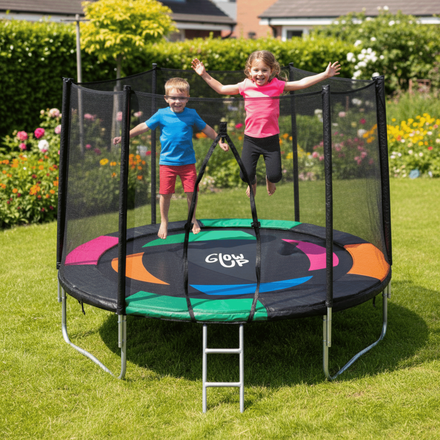 Cama Elástica Glowup 2,44 mt 8ft GlowUp Con Malla y Escalera Edición Exclusiva P
