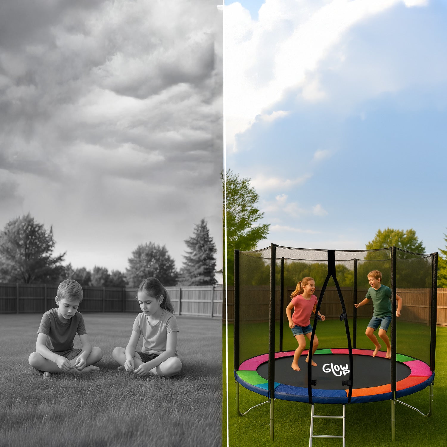 Cama Elástica 8ft 2,44 mts GlowUp con Malla y Escalera