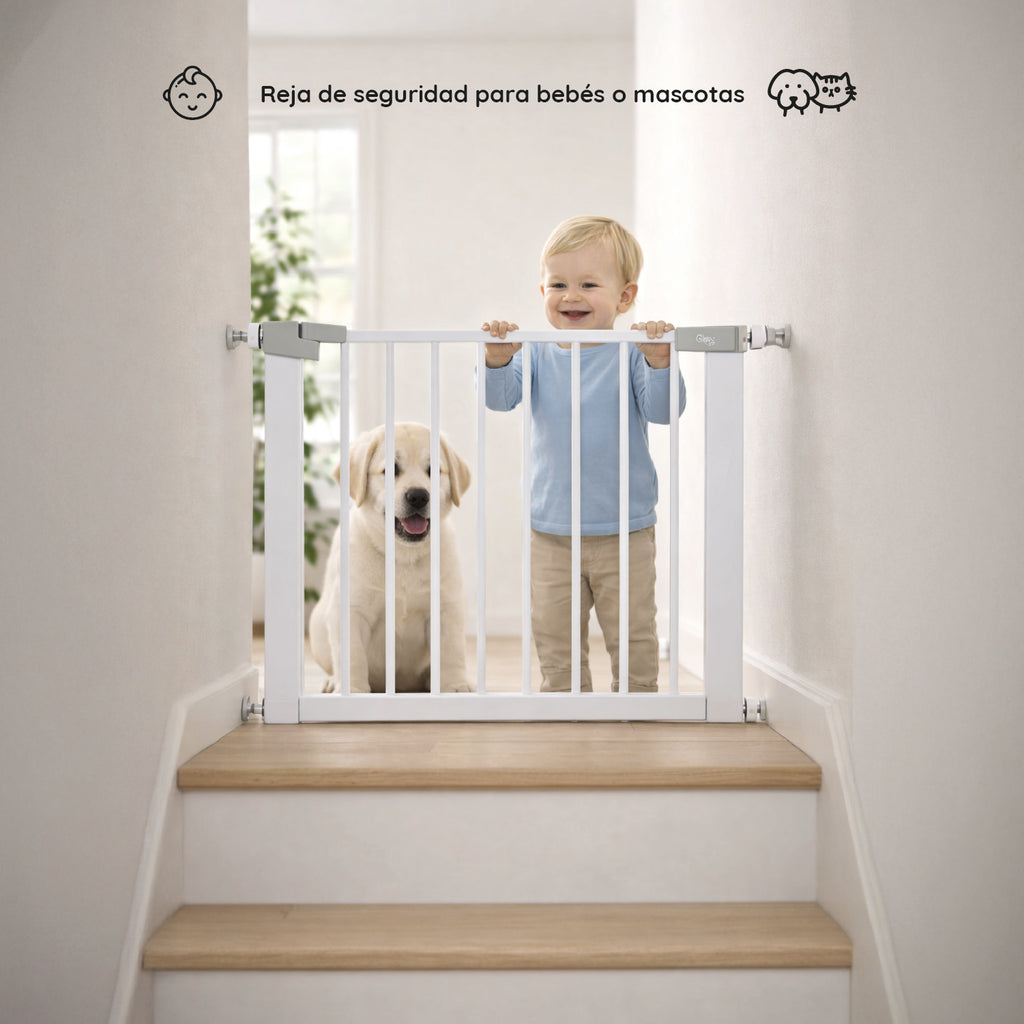 Reja de seguridad escalera puerta bebés y mascotas blanco
