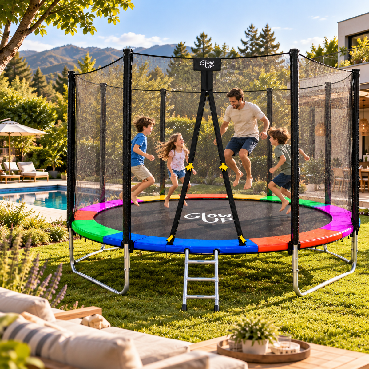 Cama Elástica 10ft 3,05 mts GlowUp con Malla y Escalera