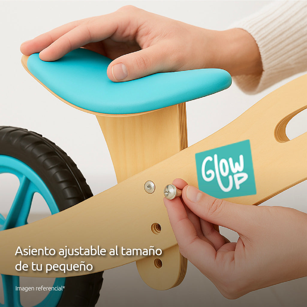 Bicicleta Aprendizaje Equilibrio de Madera Celeste GlowUp de 2 a 6 años