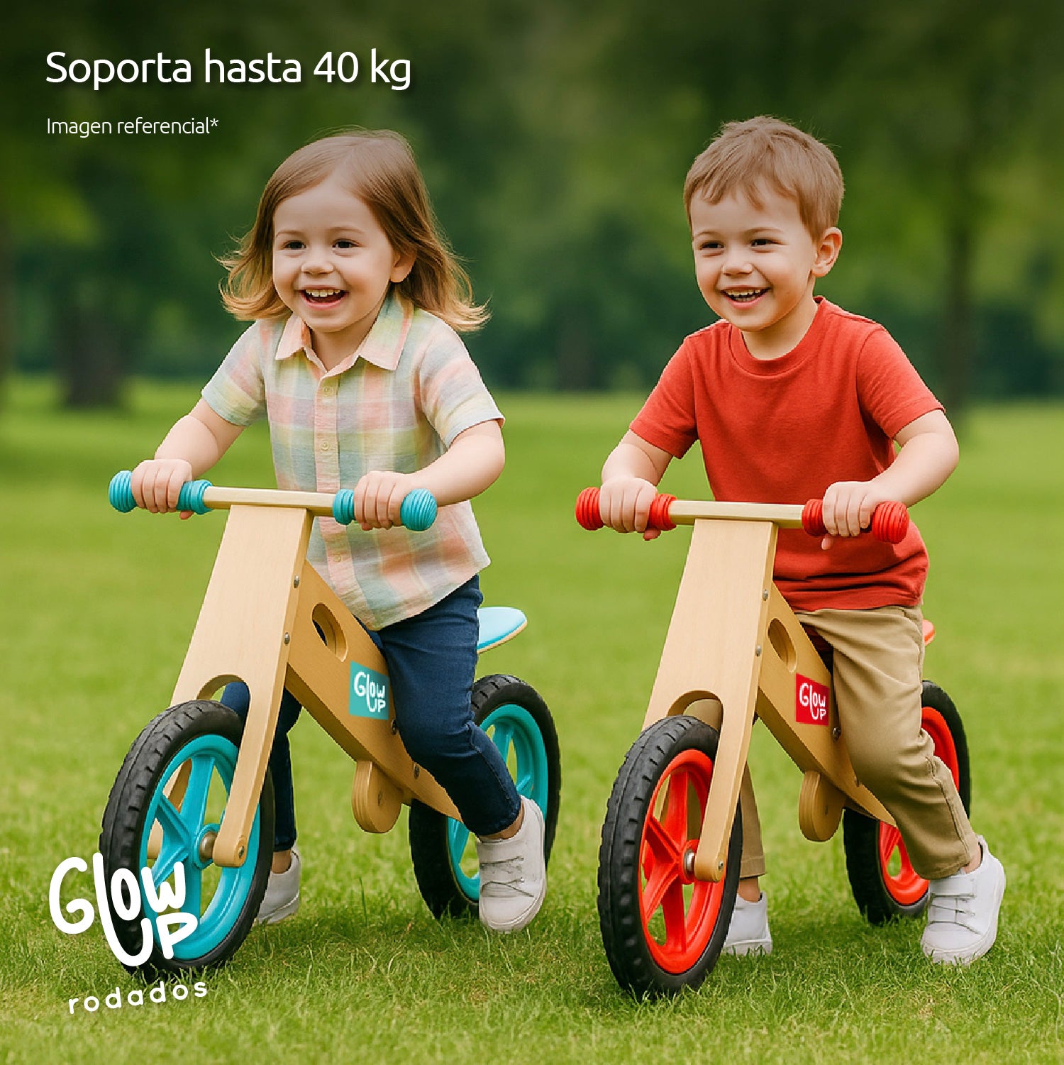 Bicicleta Aprendizaje Equilibrio de Madera Celeste GlowUp de 2 a 6 años