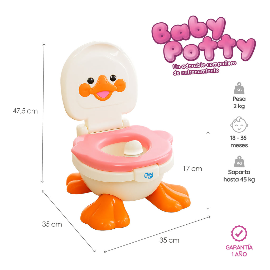 Pelela Patito Baby Potty 3 en 1 Rosada GlowUp 18 a 36 meses