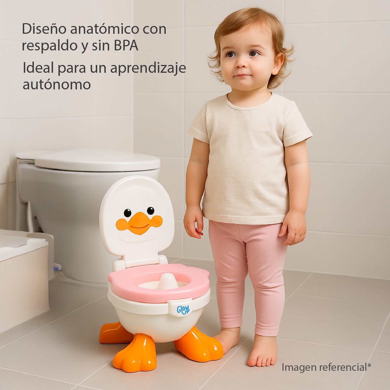 Pelela Patito Baby Potty 3 en 1 Rosada GlowUp 18 a 36 meses