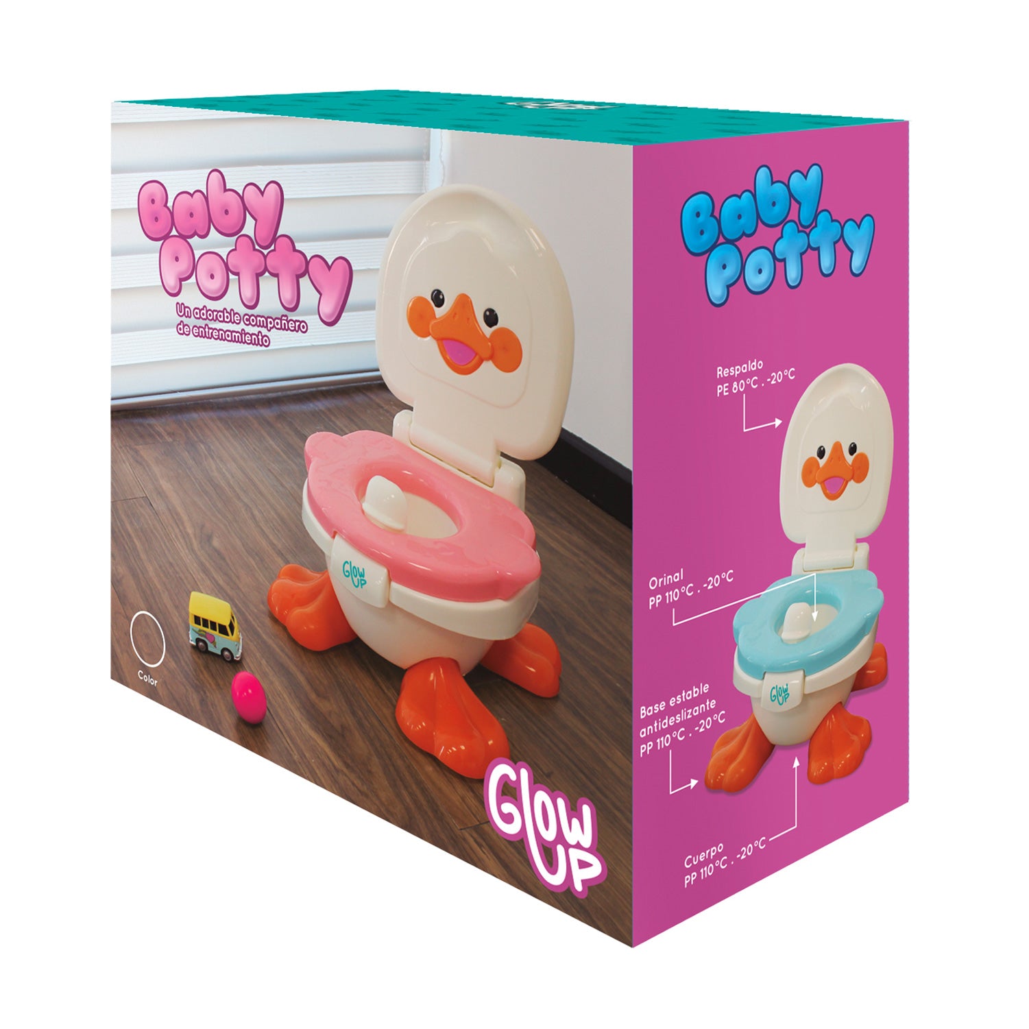 Pelela Patito Baby Potty 3 en 1 Rosada GlowUp 18 a 36 meses