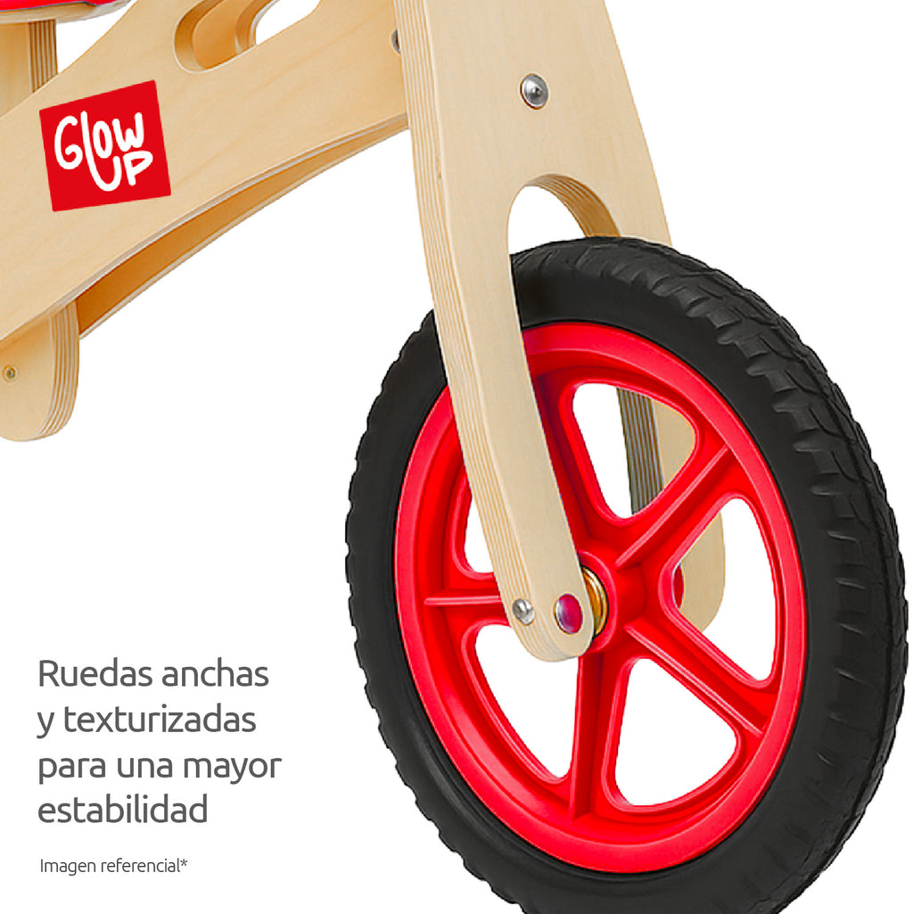 Bicicleta de Aprendizaje Equilibrio de Madera Roja GlowUp de 2 a 6 años