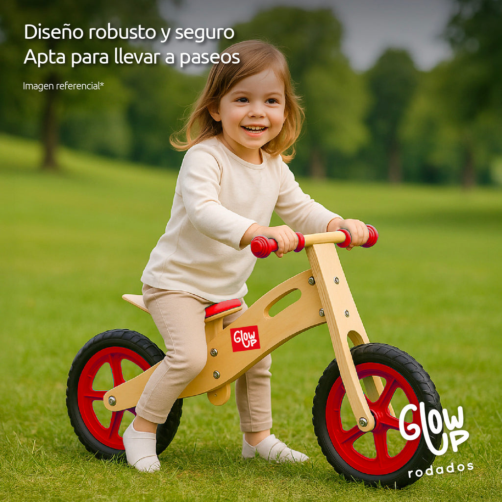 Bicicleta de Aprendizaje Equilibrio de Madera Roja GlowUp de 2 a 6 años