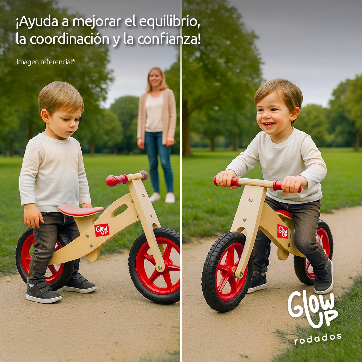 Bicicleta de Aprendizaje Equilibrio de Madera Roja GlowUp de 2 a 6 años