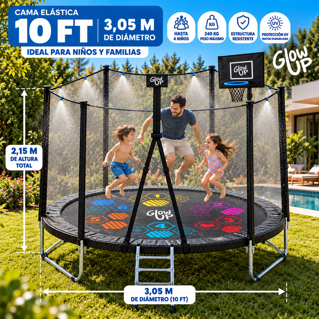 Cama Elástica 10ft 3,05 mts GlowUp Malla y Escalera Limited Edition