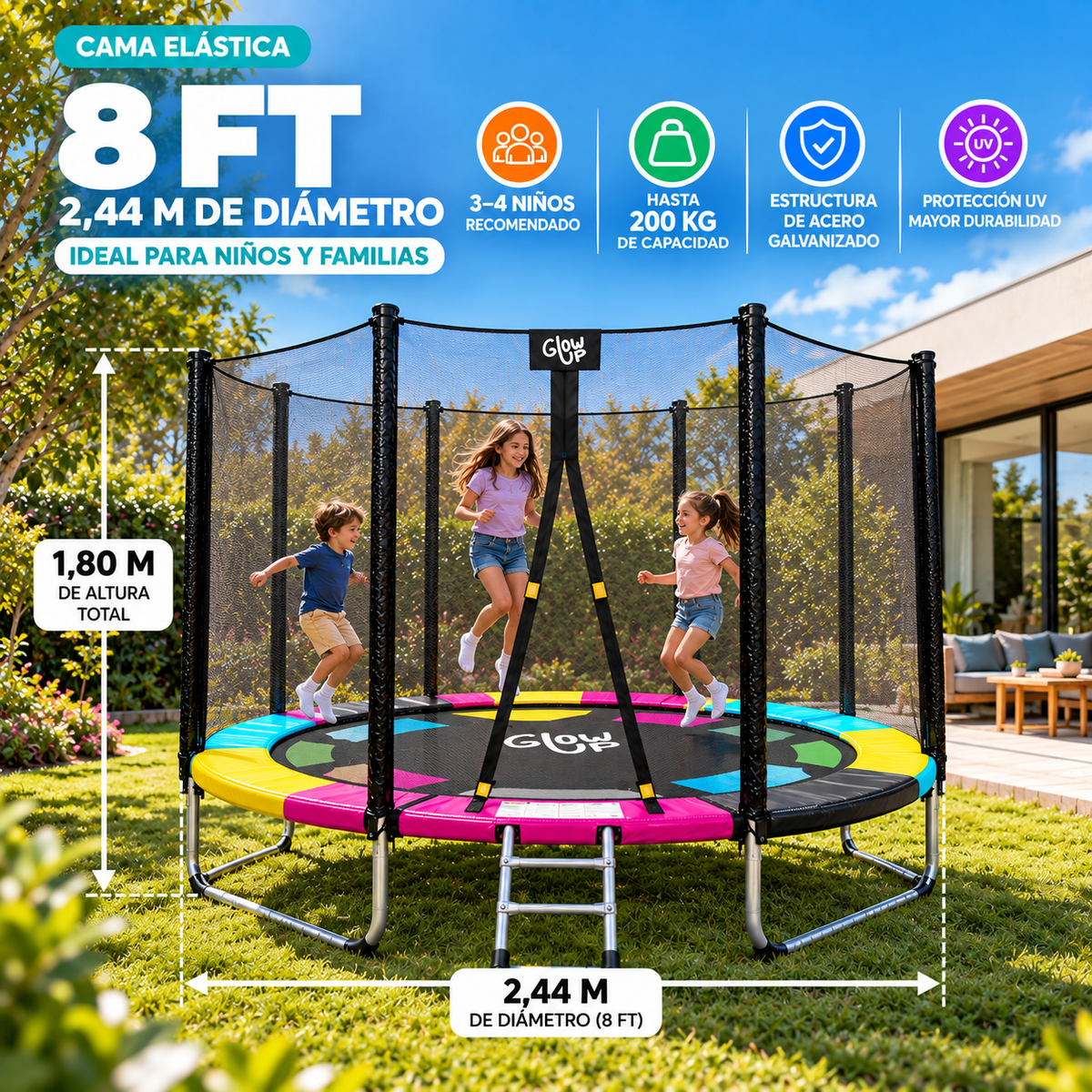 Cama Elástica Glowup 2,44 mt 8ft Edición Exclusiva R