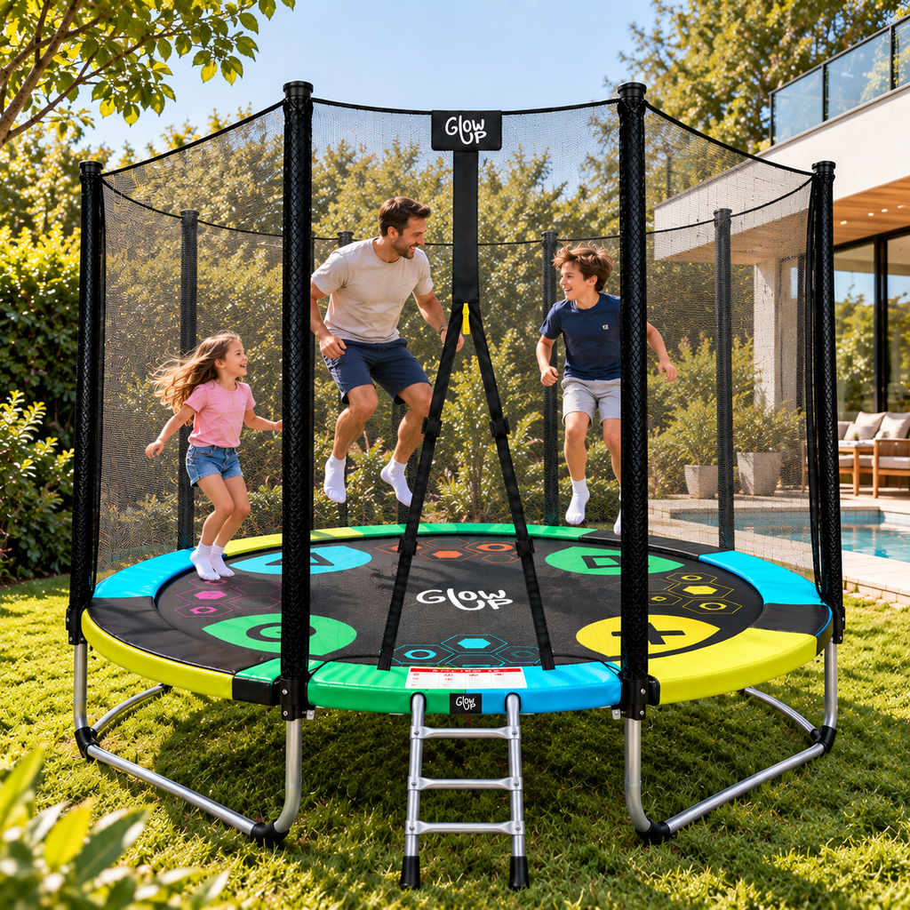 Cama Elástica 2,44 mts 8ft Glowup Malla de seguridad y escalera Edición Exclusiva F