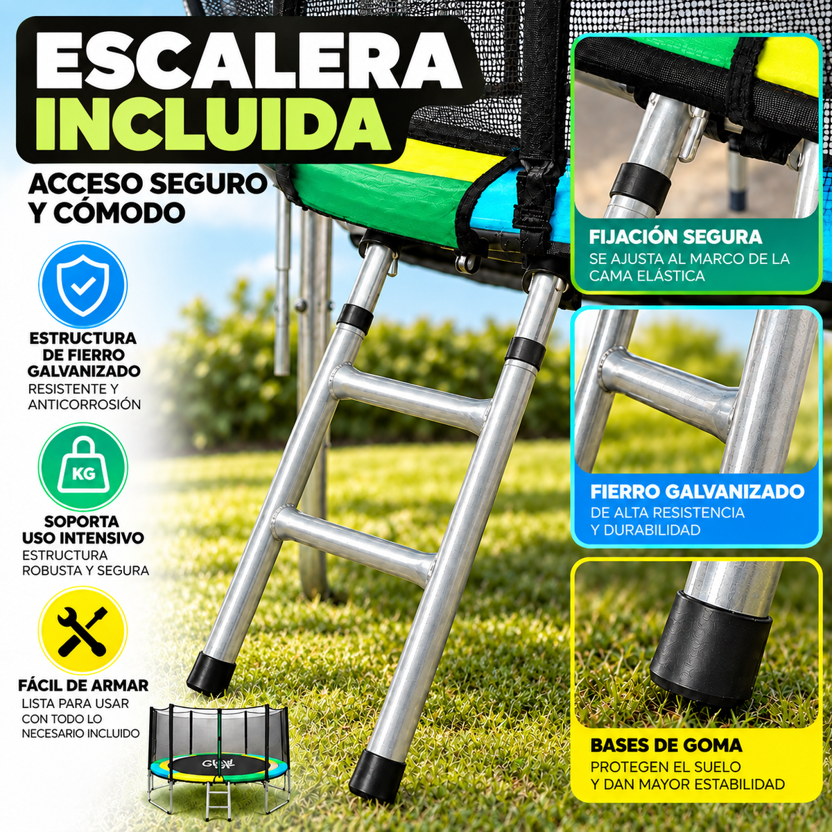 Cama Elástica 3,05 mt 10ft Glowup Malla y Escalera Edición Exclusiva F