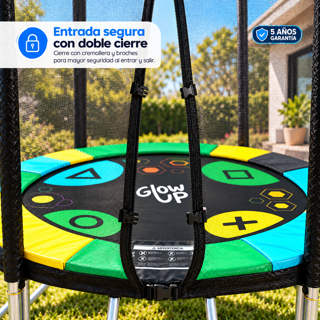 Cama Elástica 2,44 mts 8ft Glowup Malla de seguridad y escalera Edición Exclusiva F