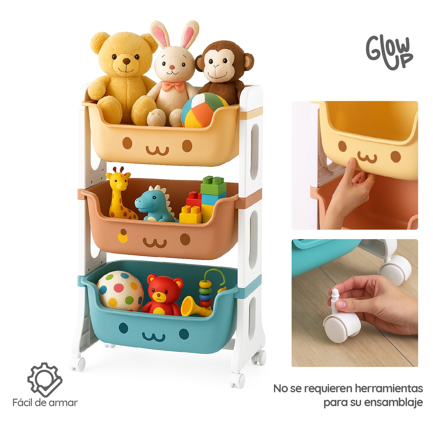 Mueble Organizador Juguetes Niños Con 3 Contenedores GlowUp