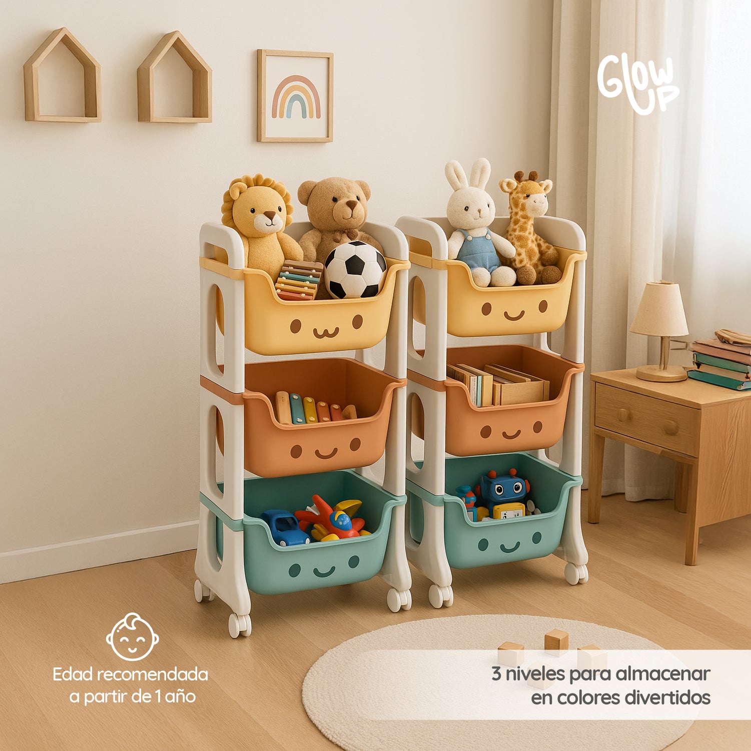 Mueble Organizador Juguetes Niños Con 3 Contenedores GlowUp