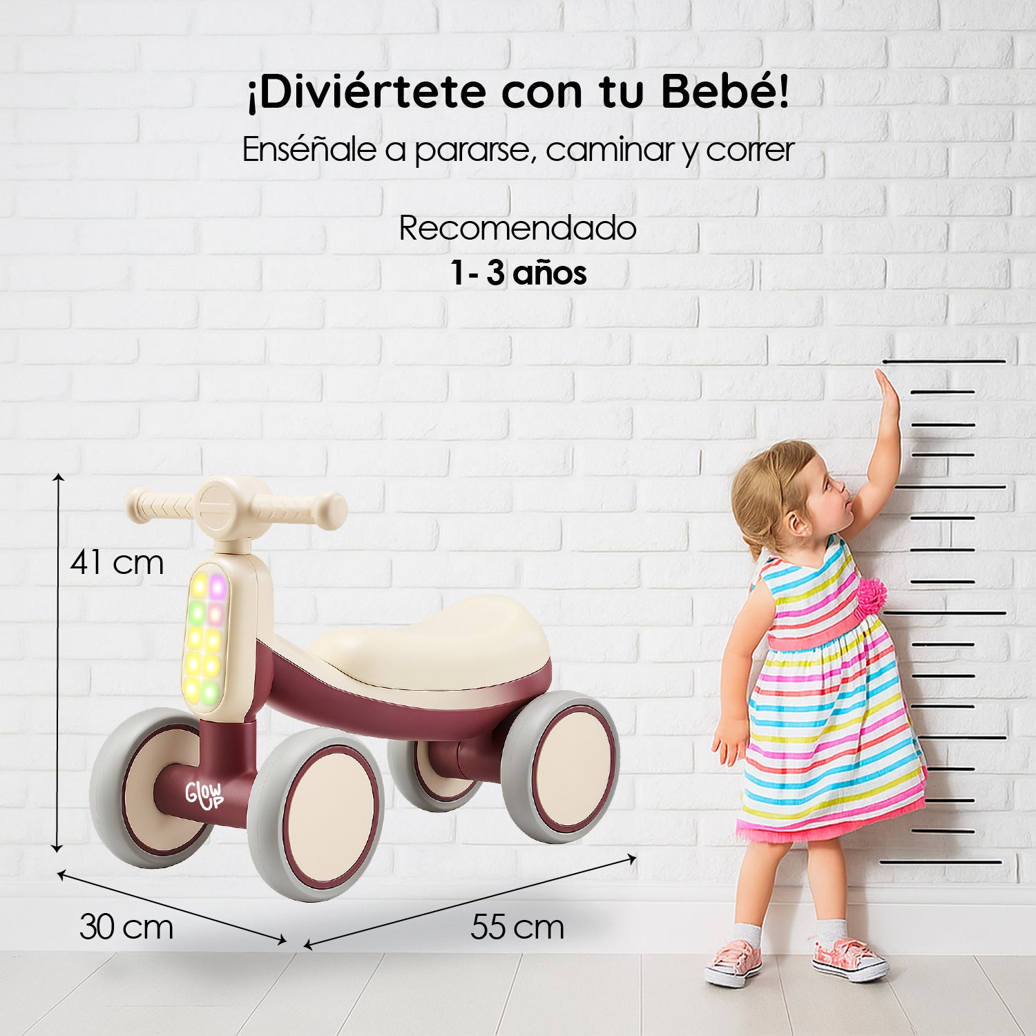 Cuatriciclo Infantil con Luz y Sonido Bambi Burdeos GlowUp