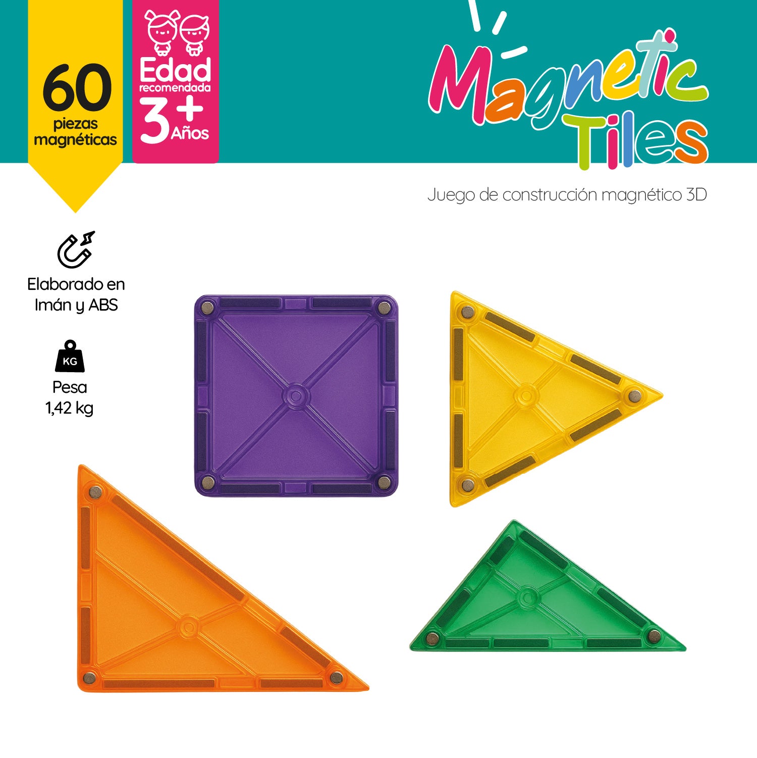 Juego De Bloques Construcción Magnéticos 3d 60 Piezas Glowup