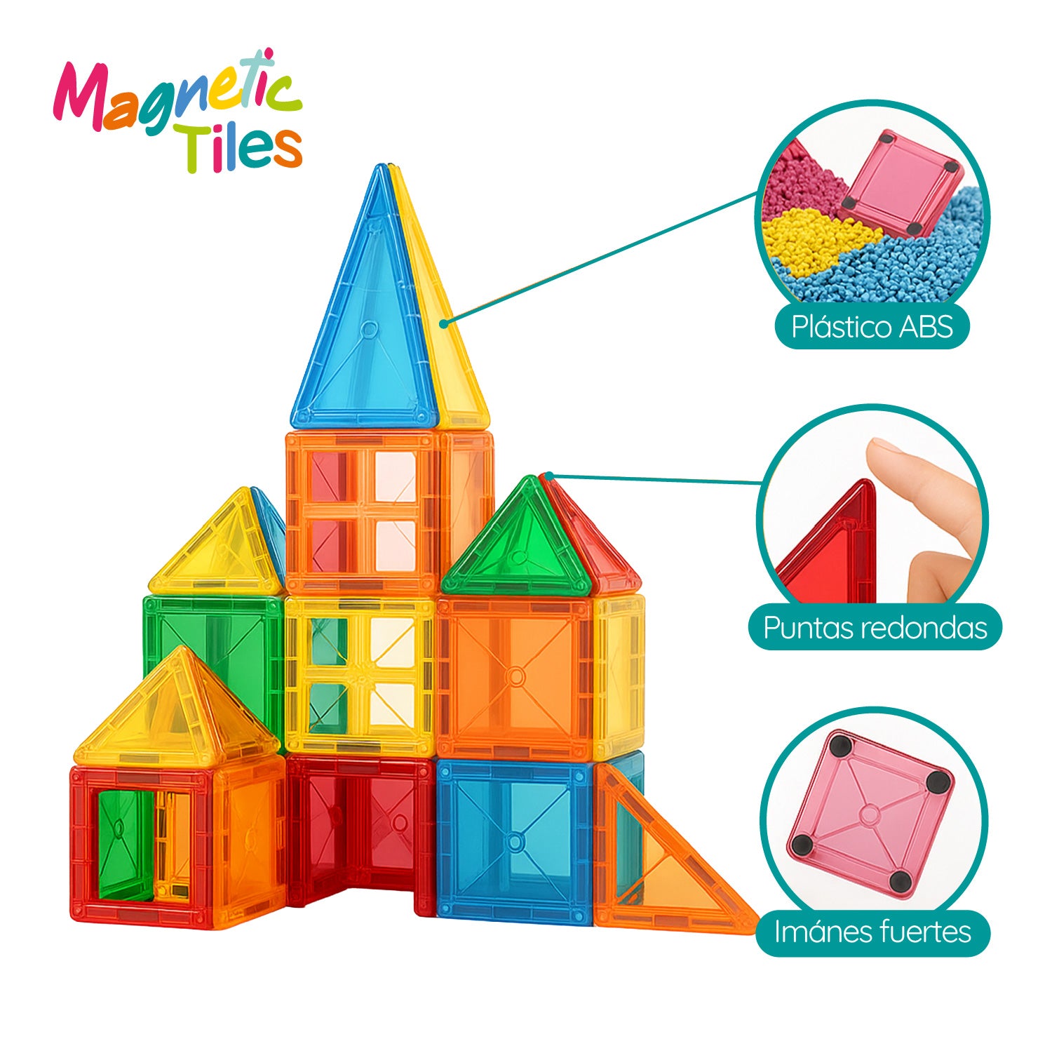 Juego De Bloques Construcción Magnéticos 3d 60 Piezas Glowup