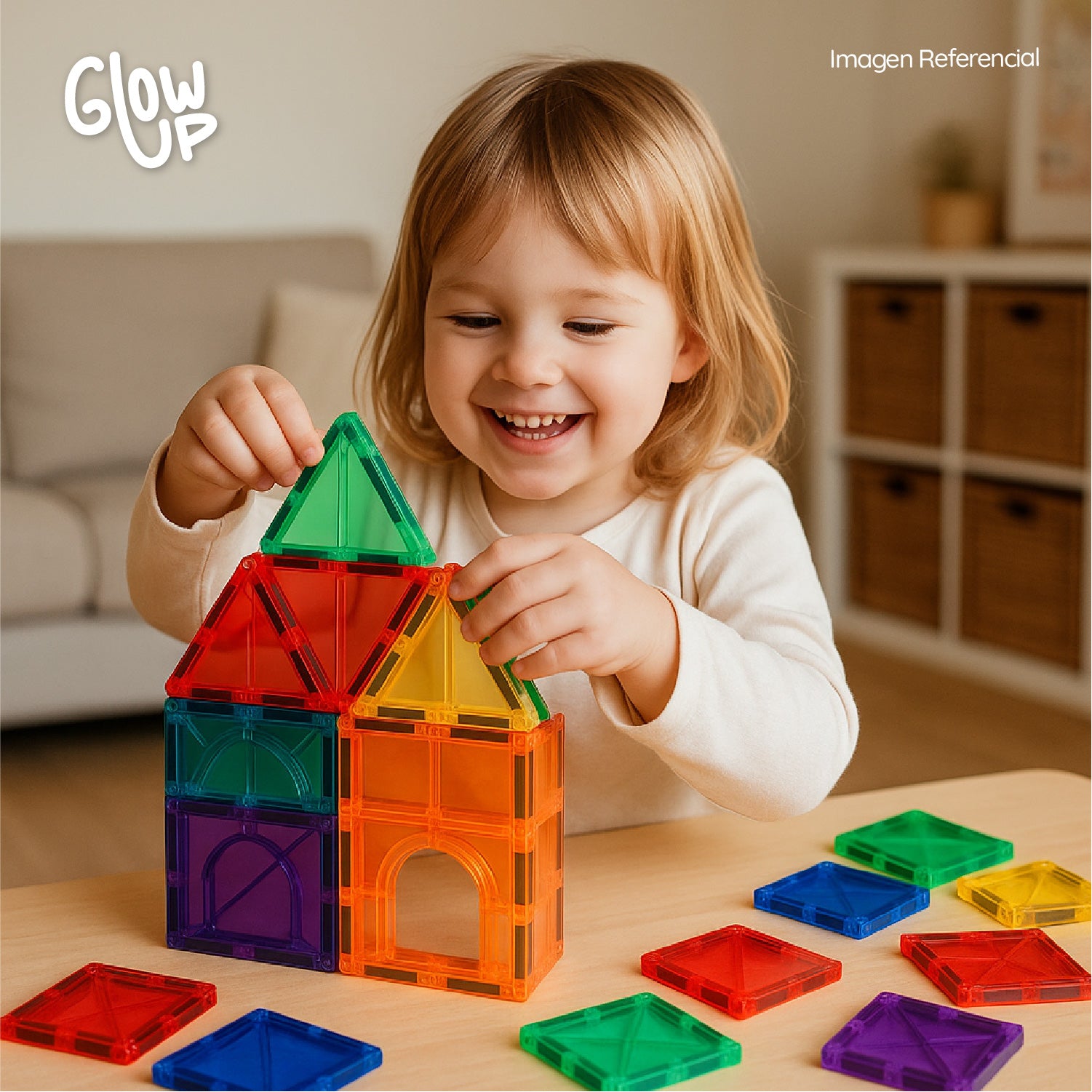 Juego De Bloques Construcción Magnéticos 3d 60 Piezas Glowup