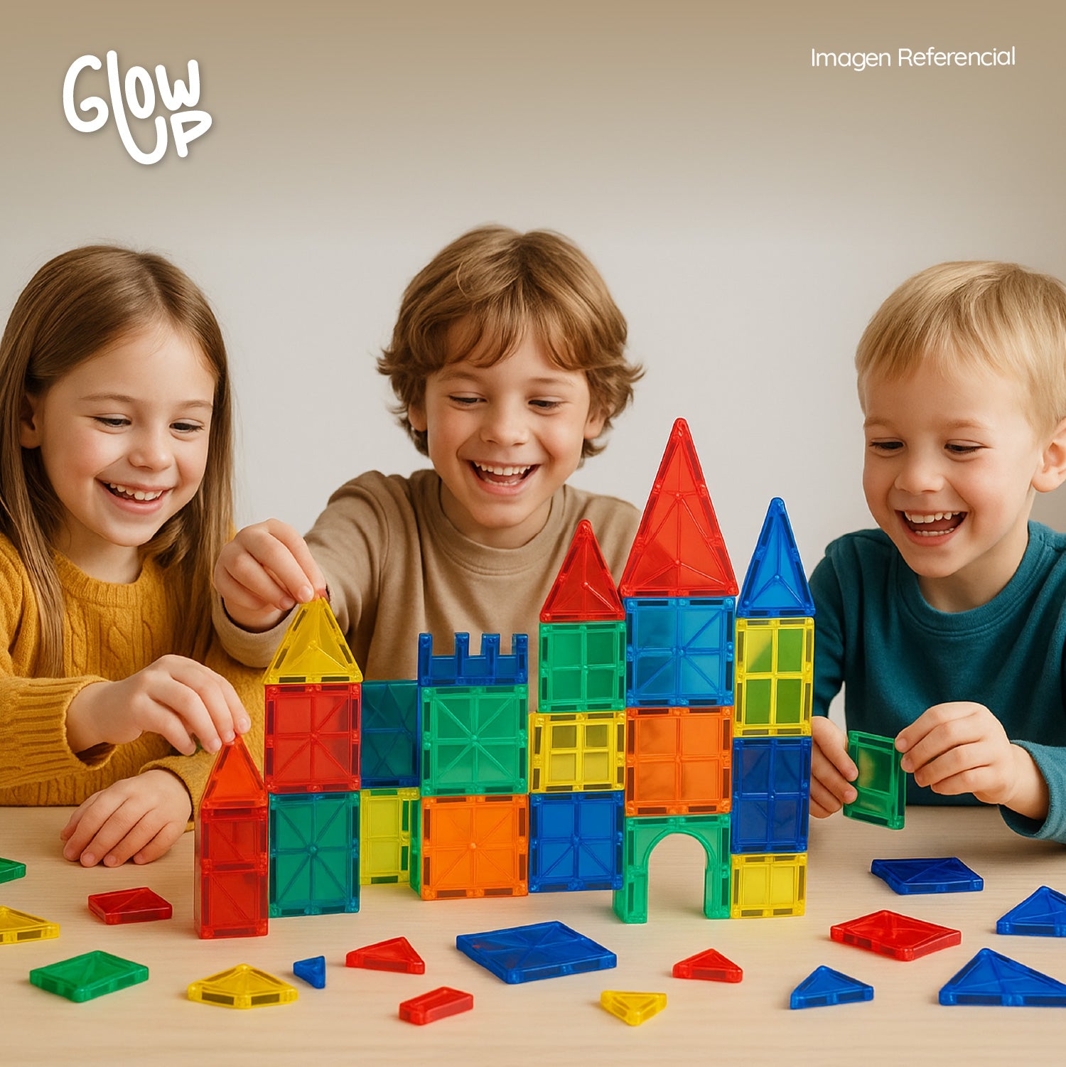 Juego De Bloques Construcción Magnéticos 3d 60 Piezas Glowup