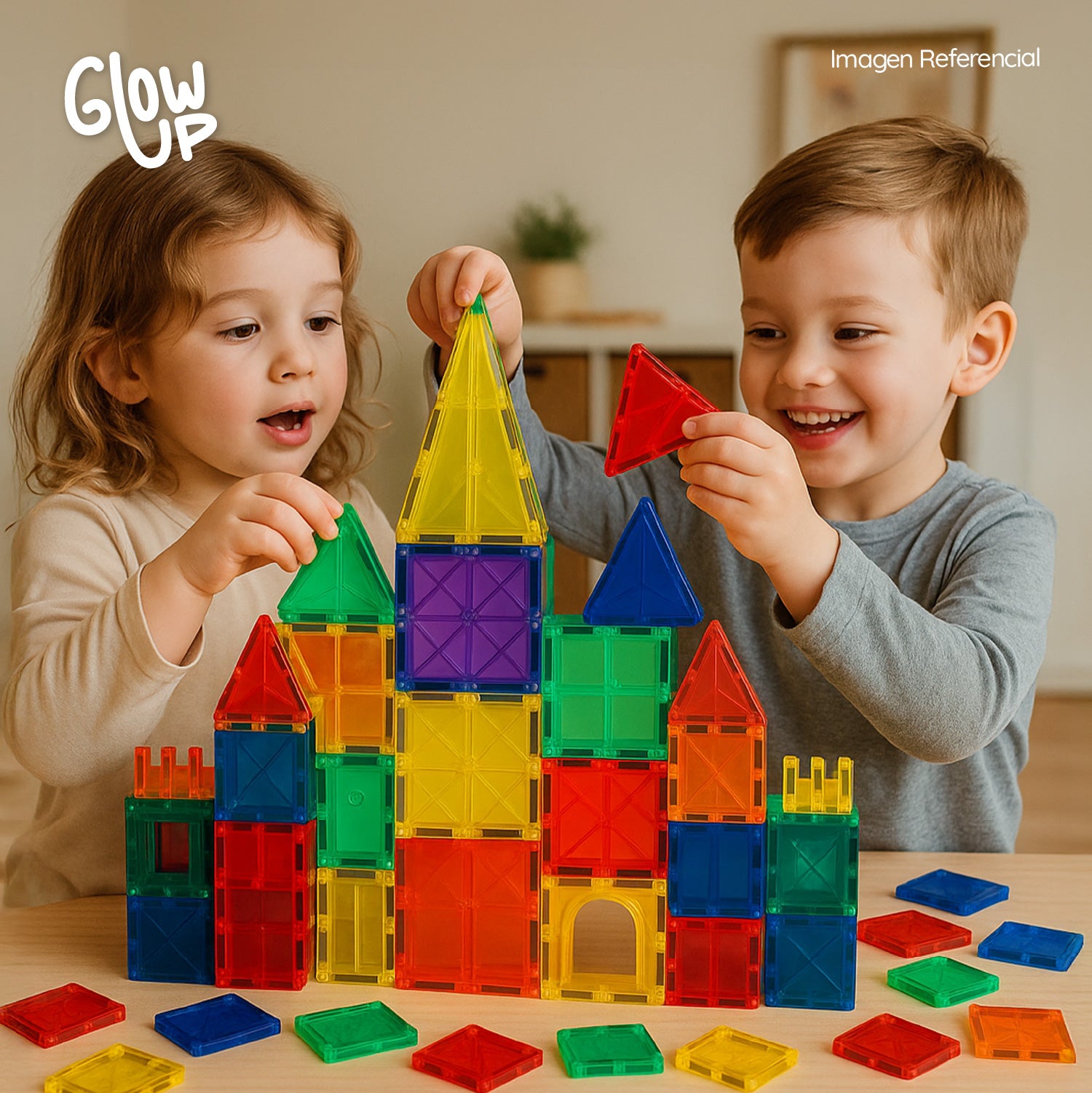 Juego De Bloques Construcción Magnéticos 3d 60 Piezas Glowup