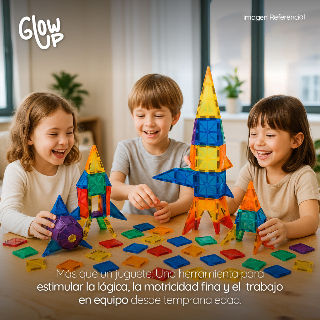 Juego De Bloques Construcción Magnéticos 3d 60 Piezas Glowup