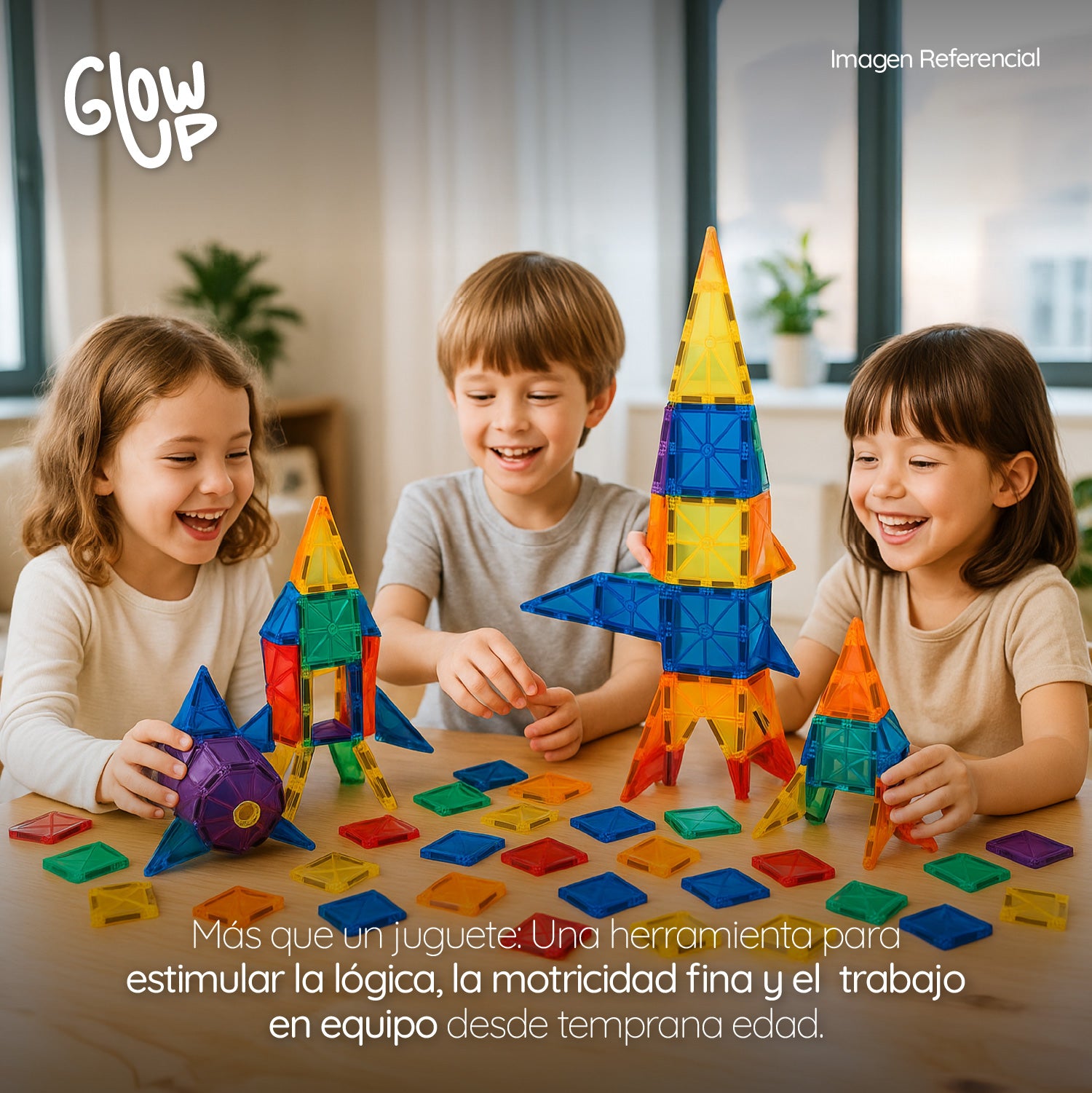 Juego De Bloques Construcción Magnéticos 3d 60 Piezas Glowup