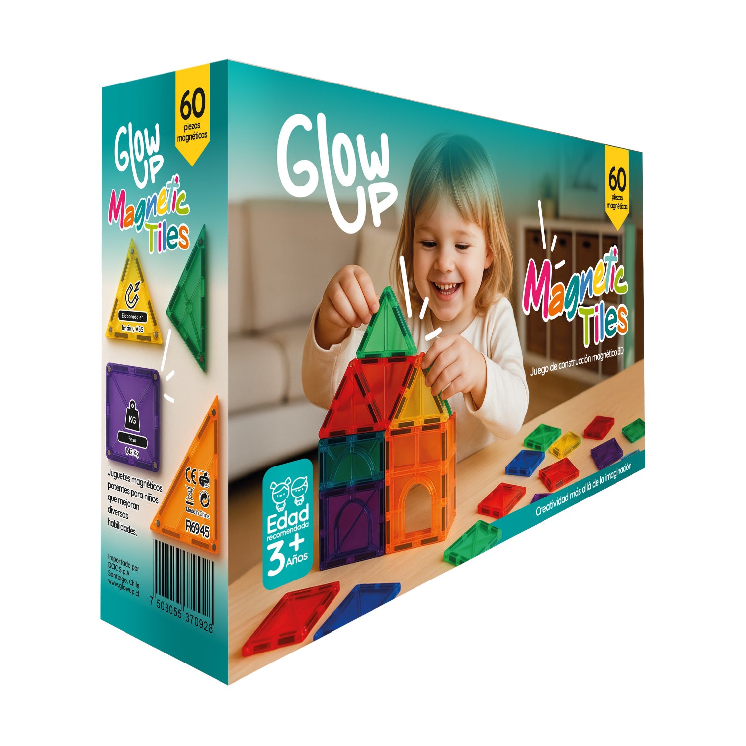 Juego De Bloques Construcción Magnéticos 3d 60 Piezas Glowup