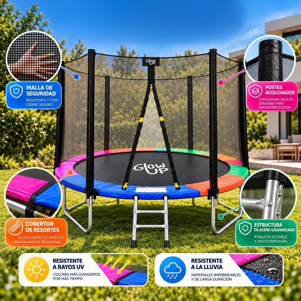 Cama Elástica 14ft 4,27 mts GlowUp con Malla Seguridad y Escalera