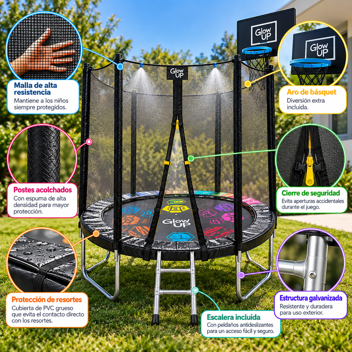 Cama elástica 6ft 1,83mt edición ltda con Juegos agua GlowUp