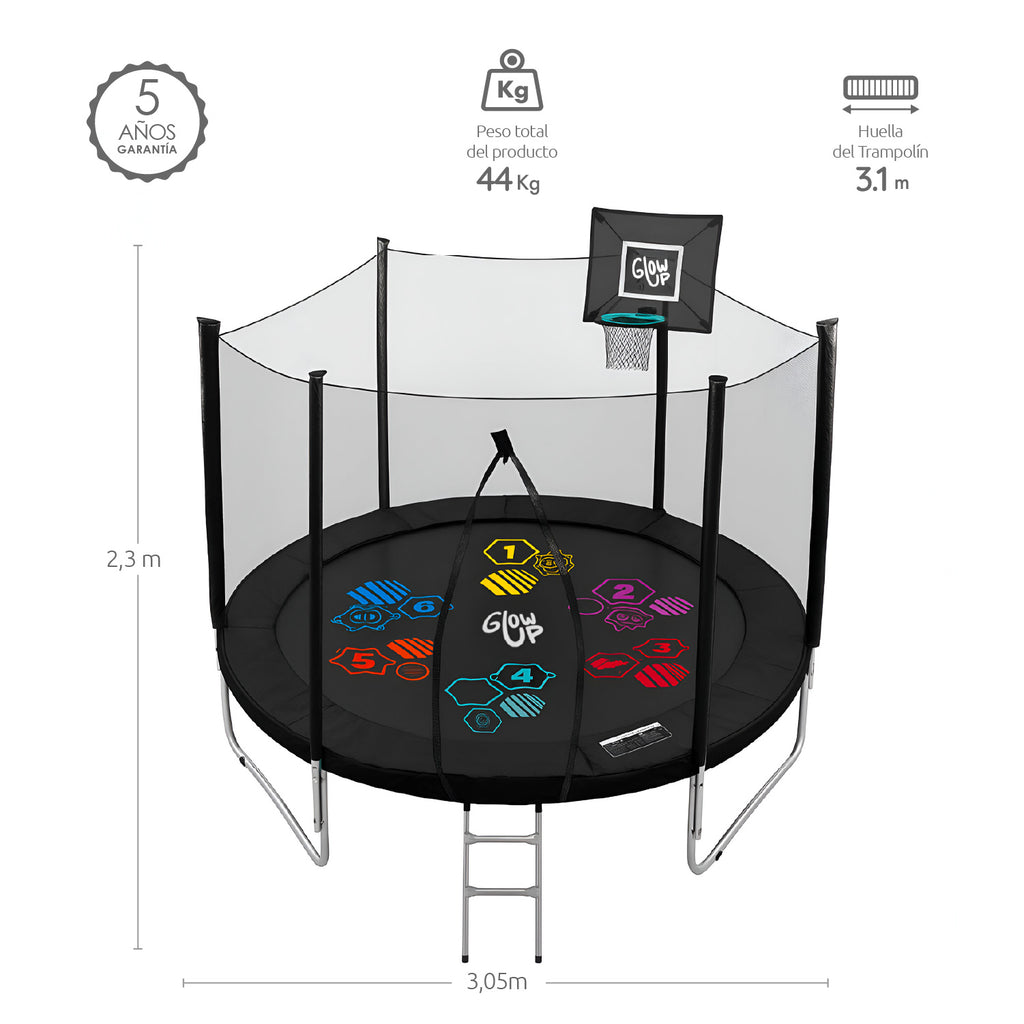 Cama Elástica 10ft 3.05 mts GlowUp Malla y Escalera Limited Edition