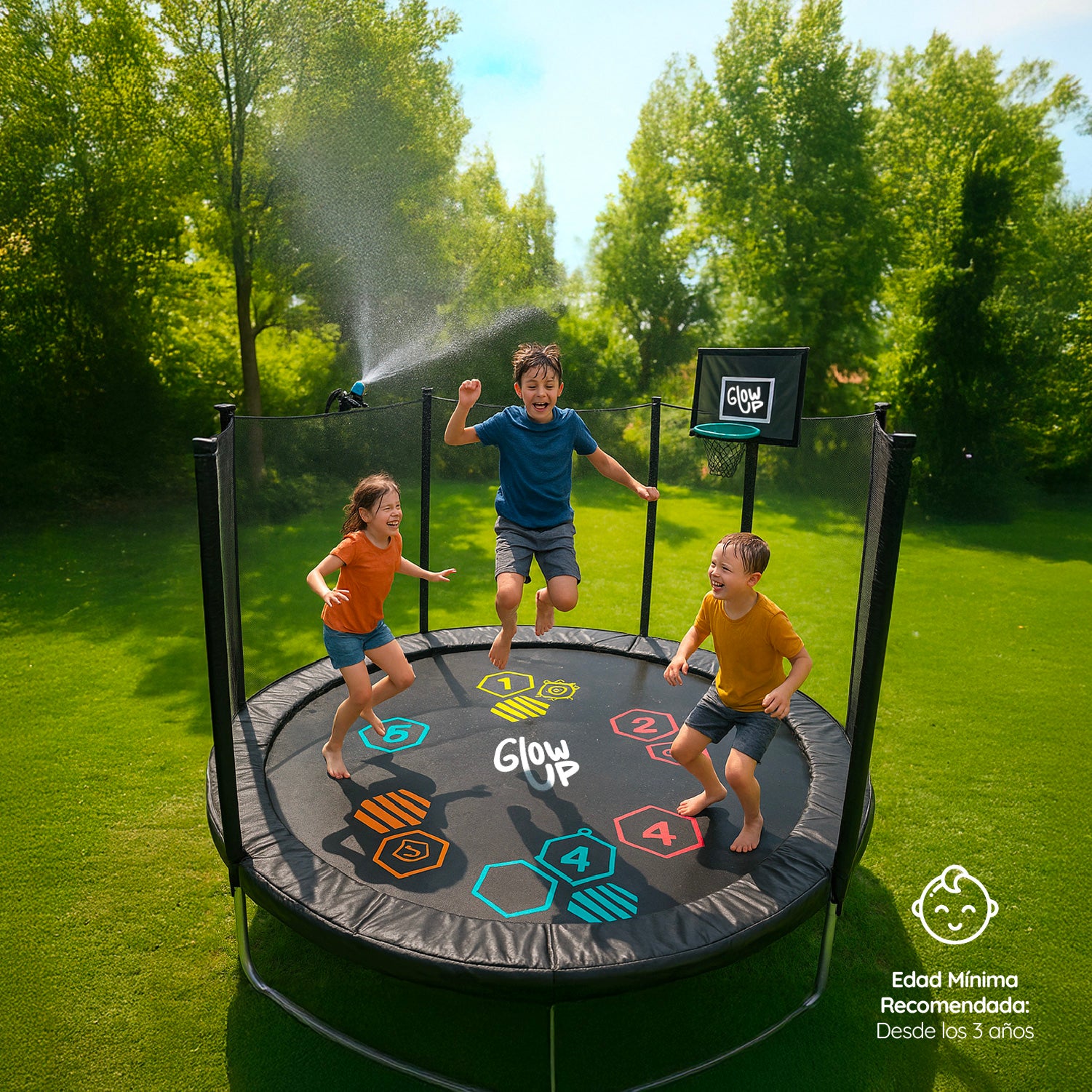 Cama Elástica 8ft 2.44 mts GlowUp Malla Escalera y Juegos Limited Edition