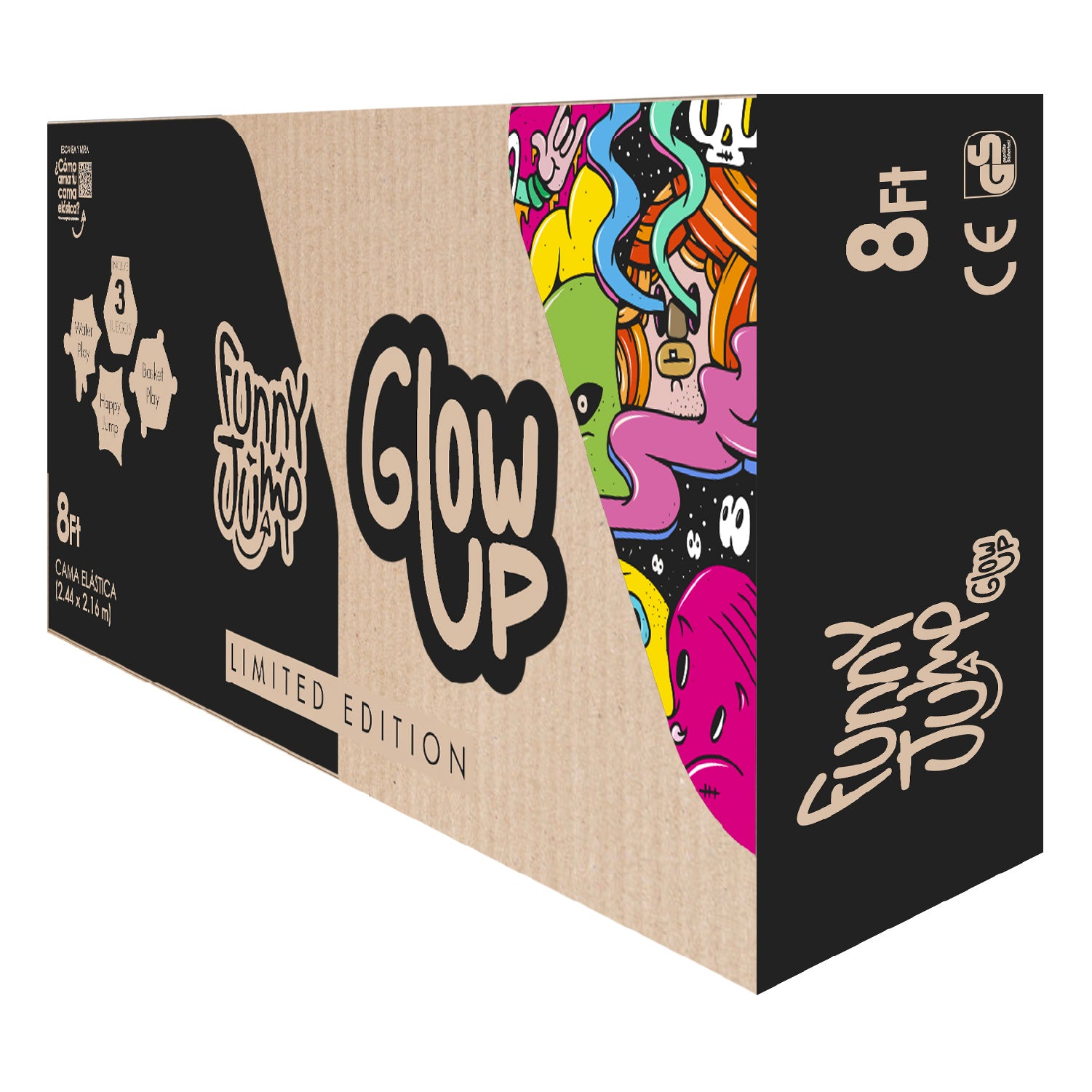 Cama Elástica 8ft 2.44 mts GlowUp Malla Escalera y Juegos Limited Edition