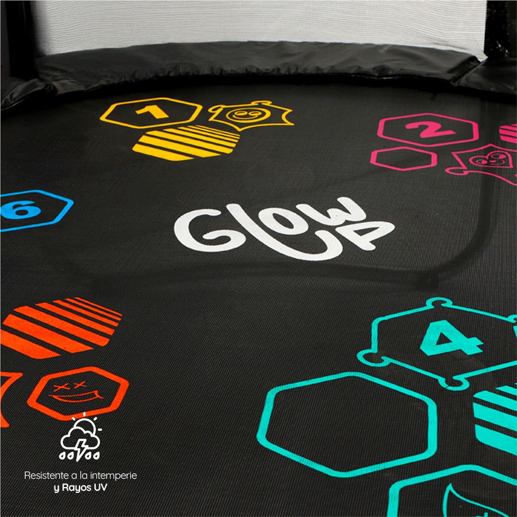 Cama Elástica 8ft 2.44 mts GlowUp Malla Escalera y Juegos Limited Edition