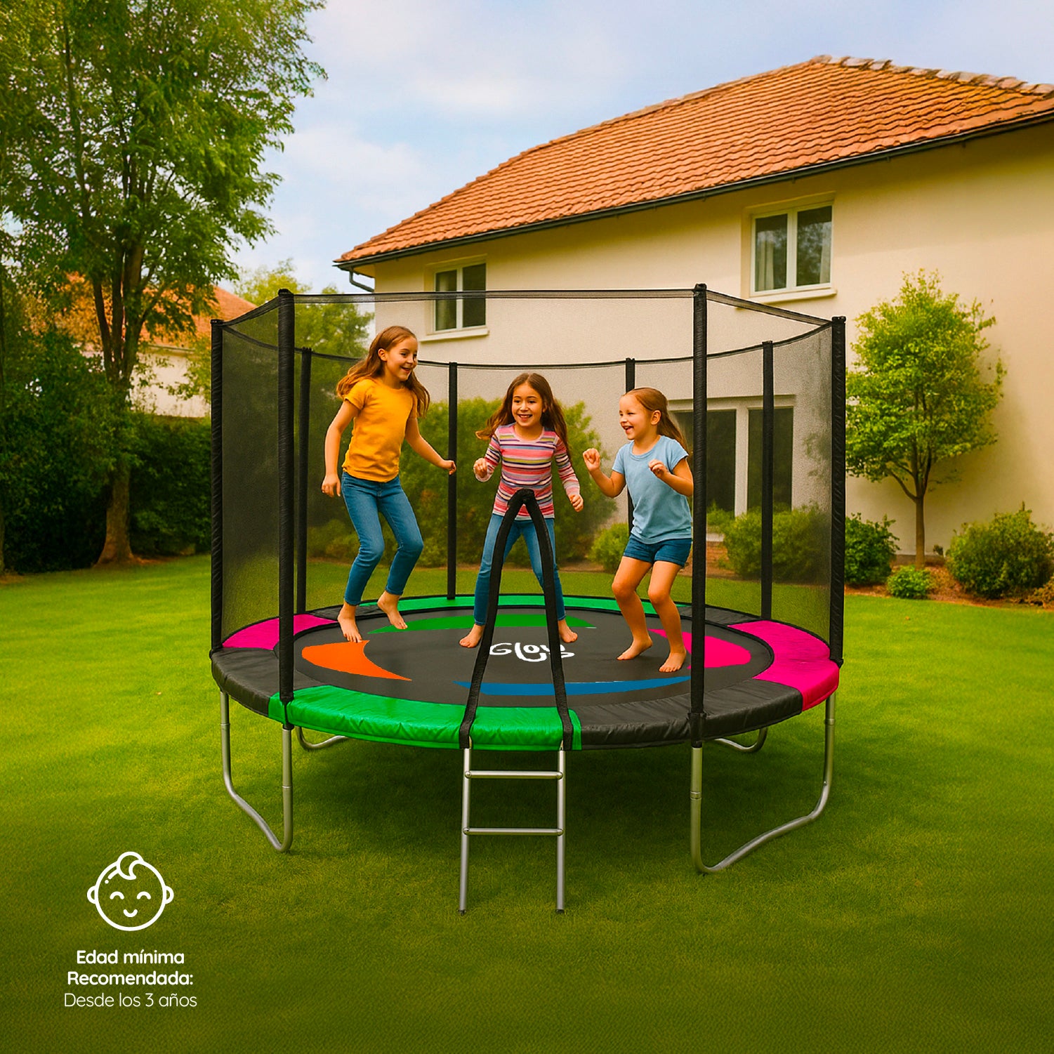 Cama Elástica Glowup 2,44 mt 8ft GlowUp Con Malla y Escalera Edición Exclusiva P