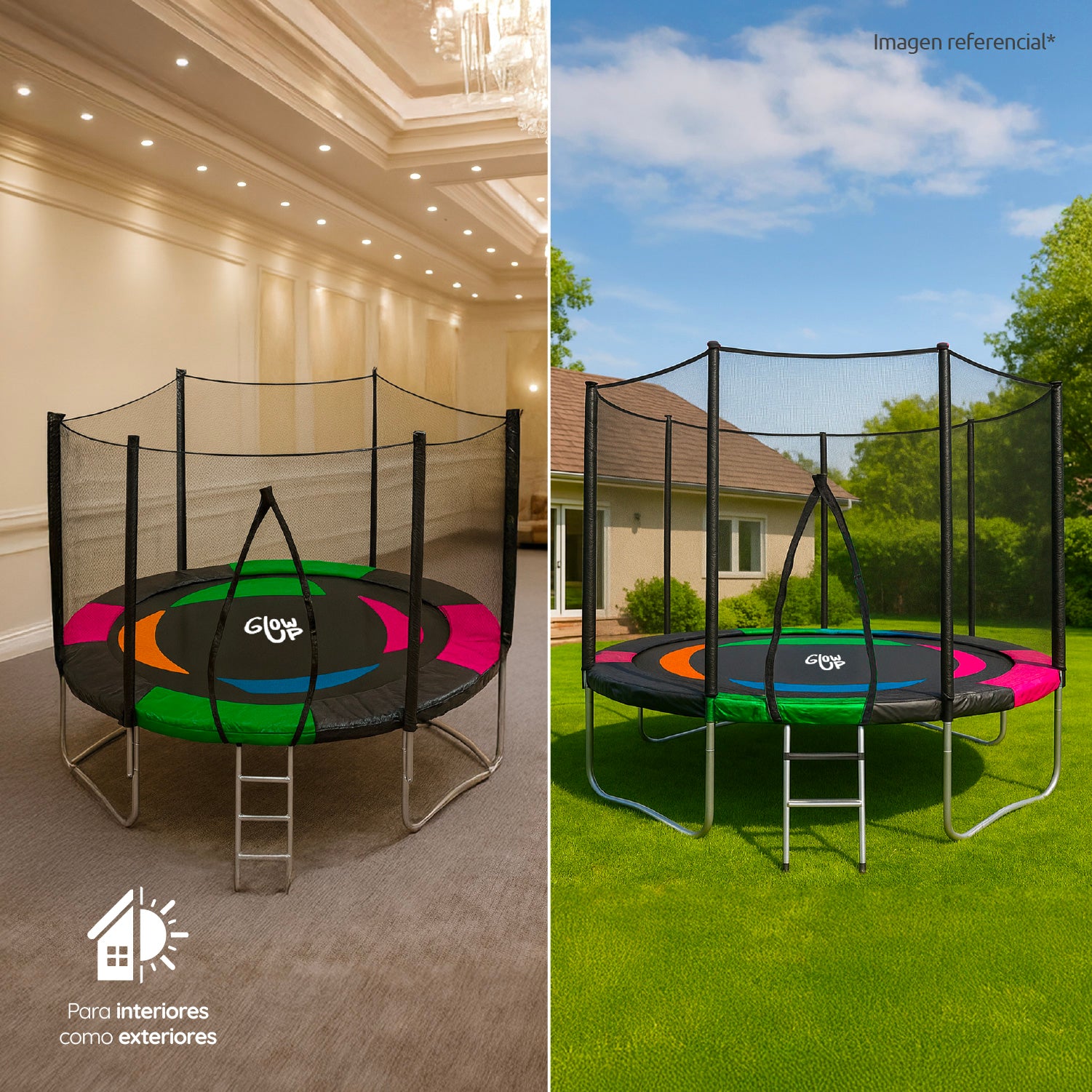 Cama Elástica Glowup 2,44 mt 8ft GlowUp Con Malla y Escalera Edición Exclusiva P