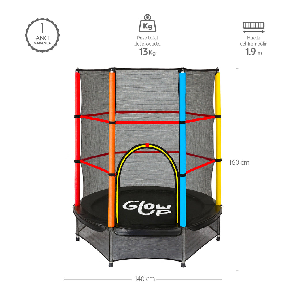 Cama Elástica GlowUp 1,40 x 1,60 mt 4,5 Ft Malla Seguridad Superior