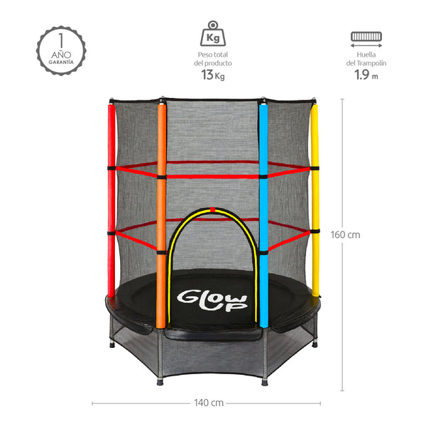 Cama Elástica GlowUp 1,40 x 1,60 mt 4,5 Ft Malla Seguridad Superior