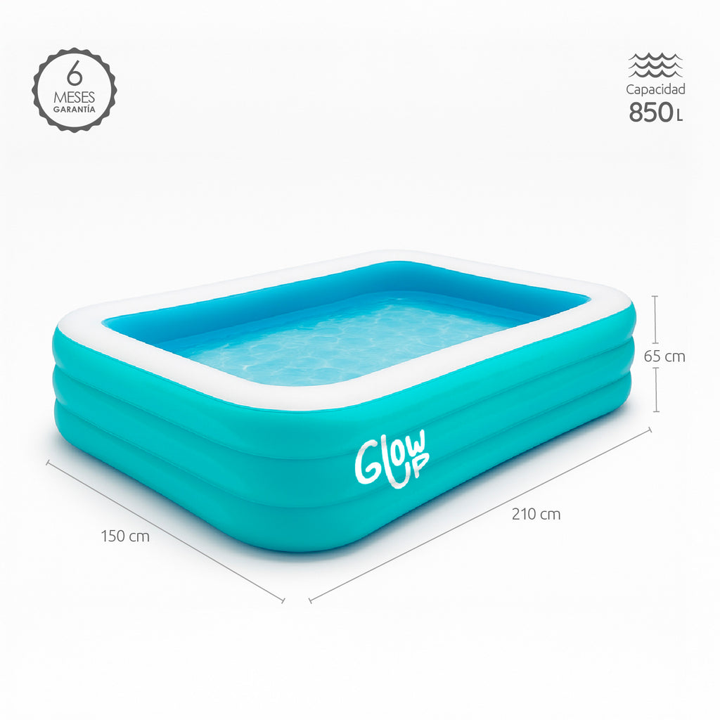 Piscina inflable 210x150x65 cm 850 Litros Celeste GlowUp