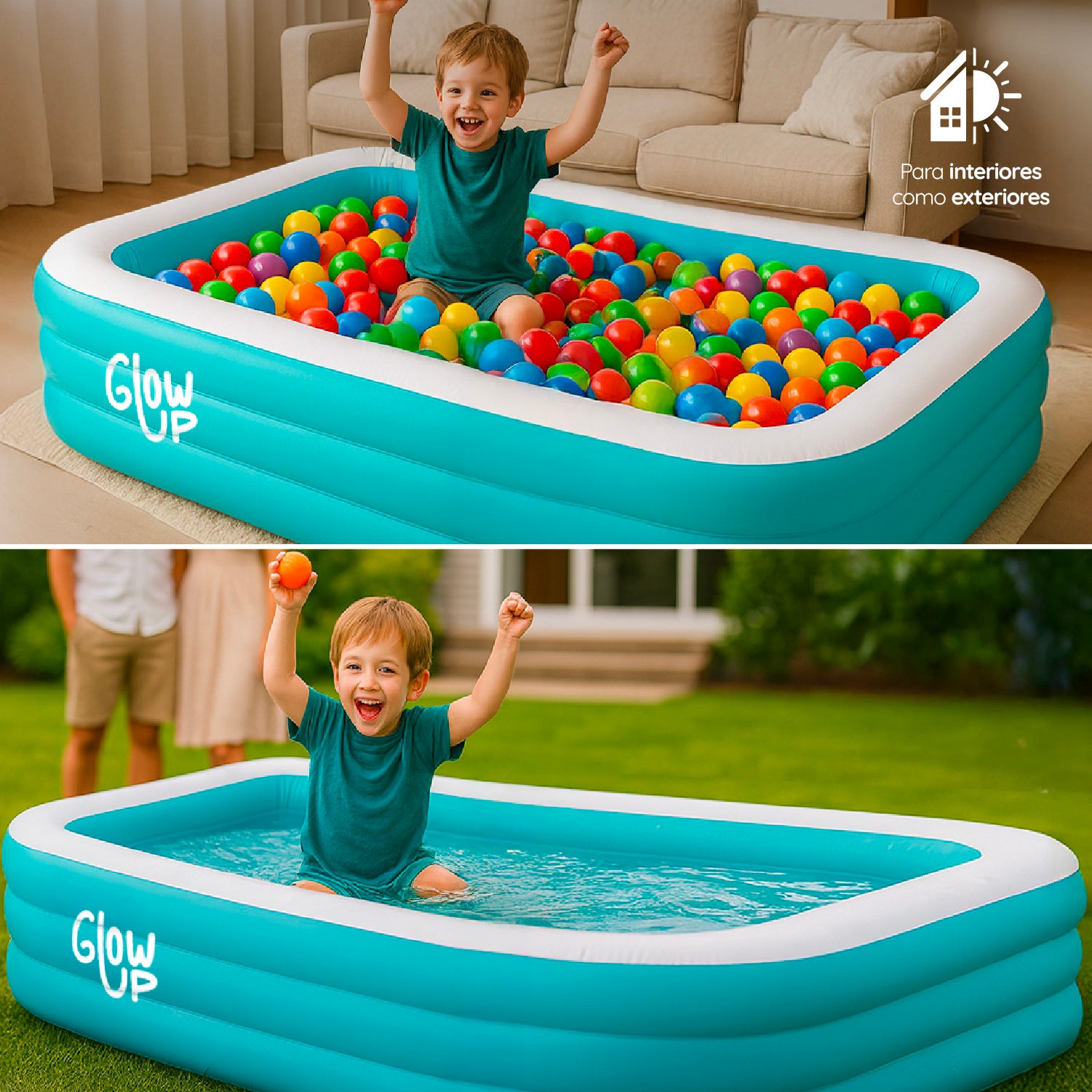 Piscina inflable 210x150x65 cm 850 Litros Celeste GlowUp