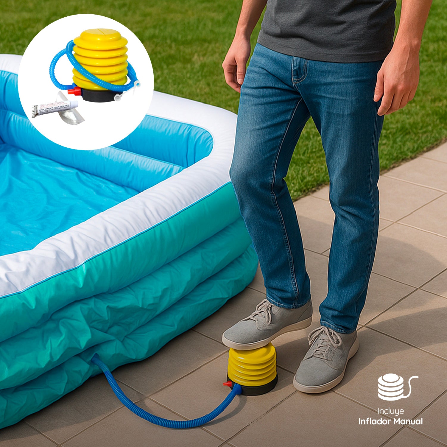 Piscina inflable 210x150x65 cm 850 Litros Celeste GlowUp